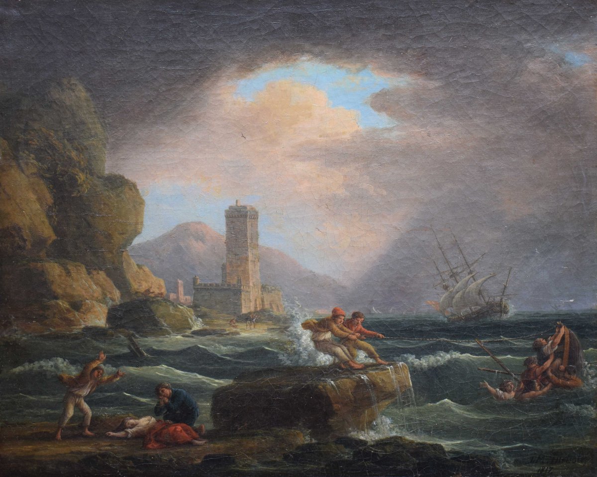 Jean Michel Diebolt (1779–1825) – Stormy Sea, Oil On Canvas, Signed And Dated 1817-photo-2