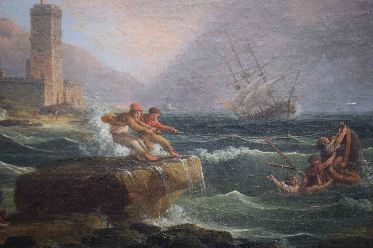 Jean Michel Diebolt (1779–1825) – Stormy Sea, Oil On Canvas, Signed And Dated 1817-photo-3