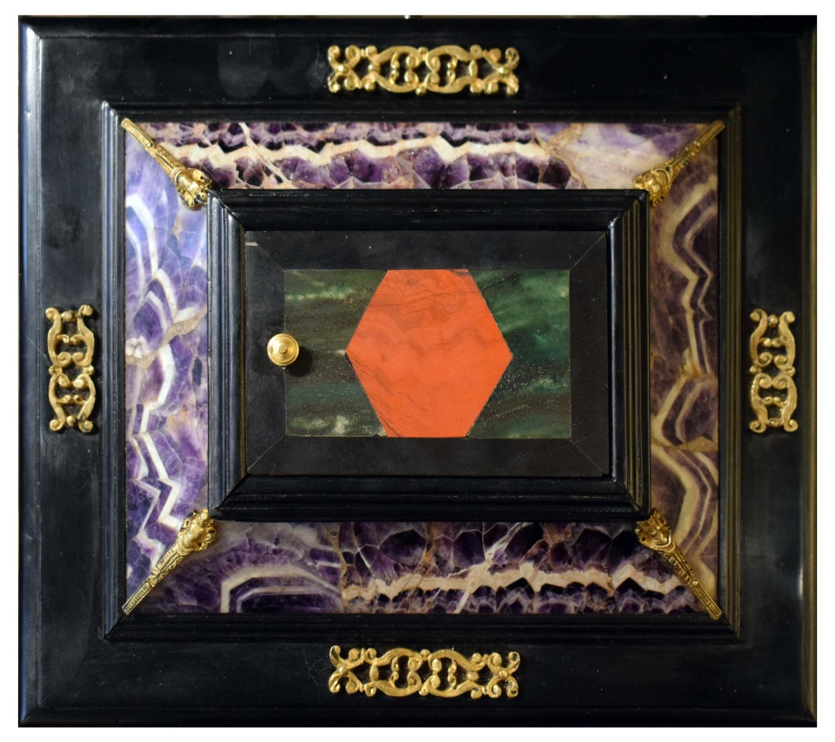19th-century Cabinet Made Of Ebonized Wood, Polychrome Semi-precious Stones, And Gilded Bronze-photo-4
