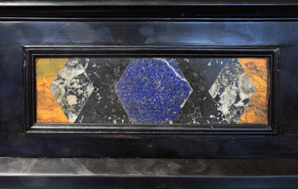 19th-century Cabinet Made Of Ebonized Wood, Polychrome Semi-precious Stones, And Gilded Bronze-photo-1
