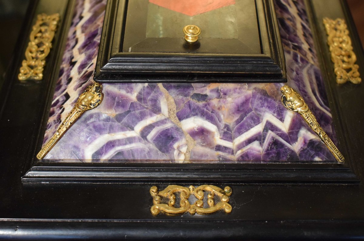 19th-century Cabinet Made Of Ebonized Wood, Polychrome Semi-precious Stones, And Gilded Bronze-photo-2