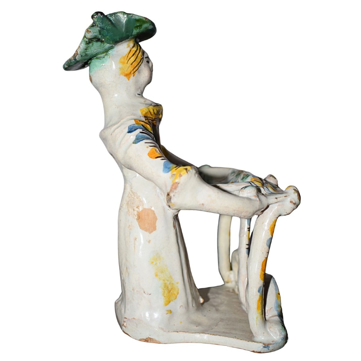 Antique Polychrome Majolica Anthropomorphic Salt Shaker From Ariano Irpino, 18th Century-photo-2