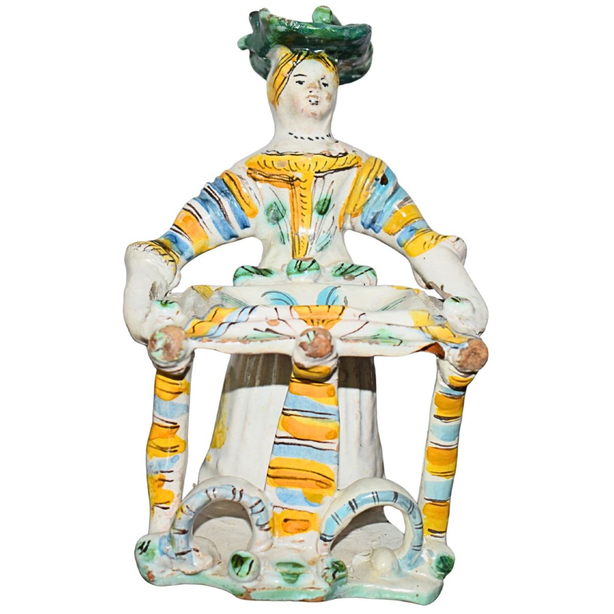 Antique Polychrome Majolica Anthropomorphic Salt Shaker From Ariano Irpino, 18th Century