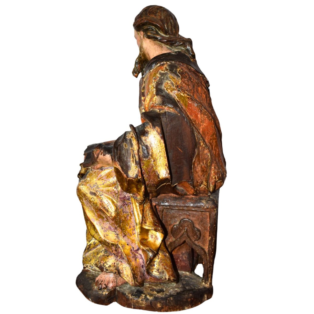Polychrome And Gilded Wooden Sculpture Depicting Saint Luke The Evangelist, 16th Century-photo-4
