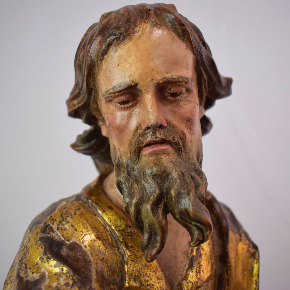 Polychrome And Gilded Wooden Sculpture Depicting Saint Luke The Evangelist, 16th Century-photo-4