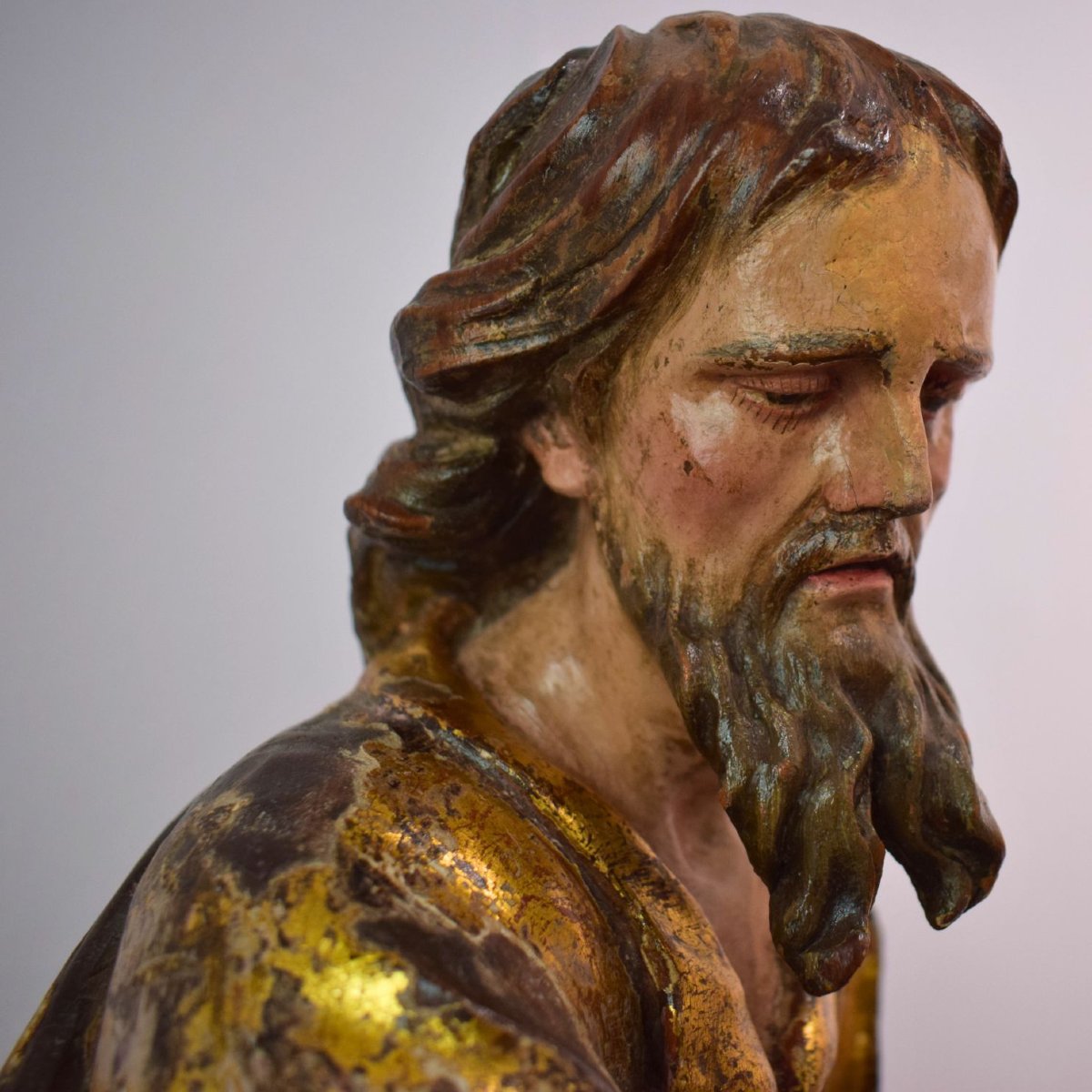 Polychrome And Gilded Wooden Sculpture Depicting Saint Luke The Evangelist, 16th Century-photo-5