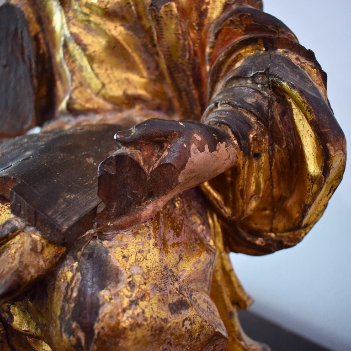 Polychrome And Gilded Wooden Sculpture Depicting Saint Luke The Evangelist, 16th Century-photo-7