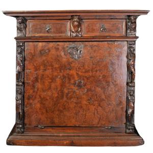 Rare Tuscan Cabinet In Sculpted Black Wood, Circa 1600
