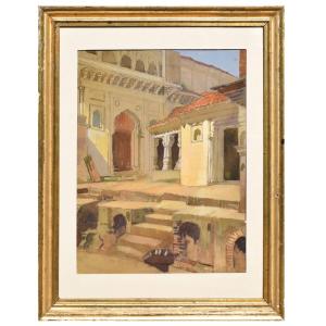Aquarelle orientaliste avec architectures