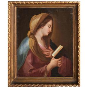 Peinture ancienne du XVIIIe siècle de l'école romaine Madone en train de lire