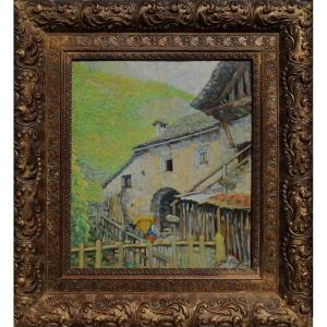 Paysage montagneux avec paysanne de Mario Moretti Foggia - Première moitié du XIXe siècle