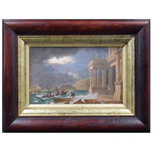 Architectural Capriccio With A Storm At Sea, In Gouache, From The Late 18th Century