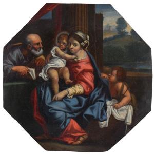 17th-century Copper "holy Family" With The Young St. John By Carracci