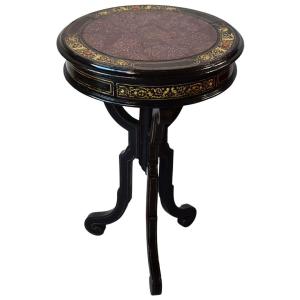 Renaissance-style Coffee Table In Porphyry With Bone Inlays, Pogliani Workshop, Milan