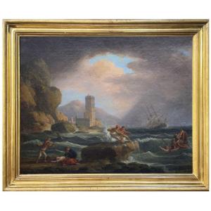 Jean Michel Diebolt (1779–1825) – Marine en tempête, huile sur toile signée et datée de 1817
