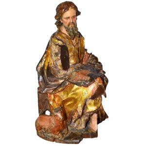 Sculpture en bois polychrome et doré représentant Saint Luc l'Évangéliste, XVIe siècle