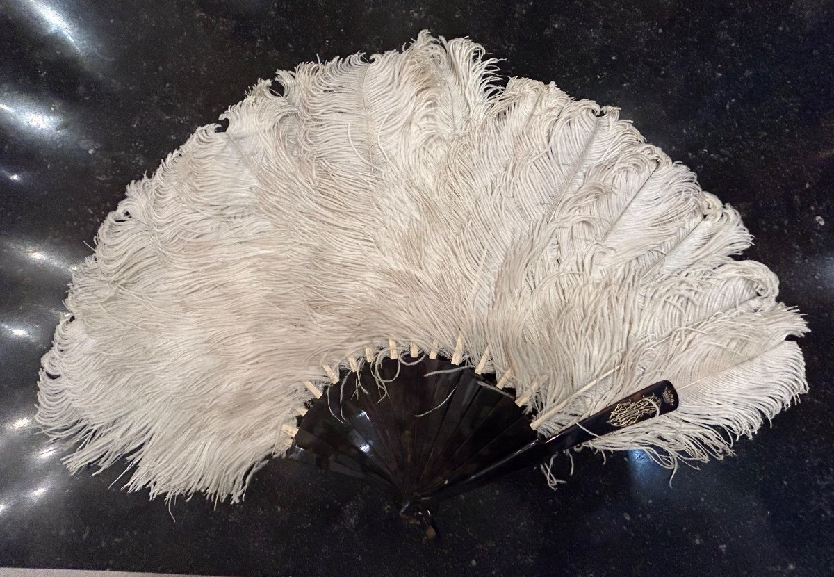 Large Ostrich Feather Ball Fan
