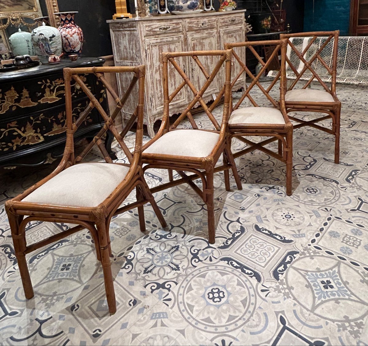 4 Chaises En Bambou -photo-6