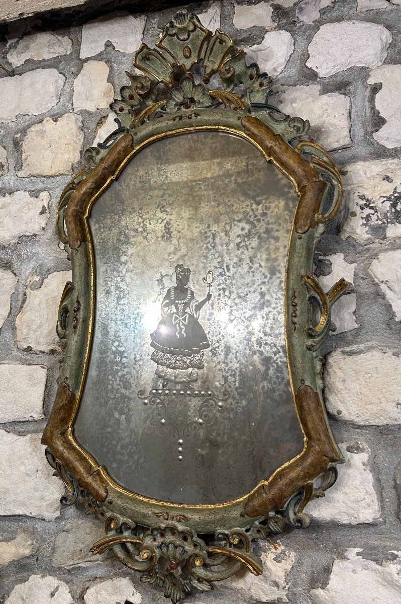Miroir En Bois Laqué Vénitien 