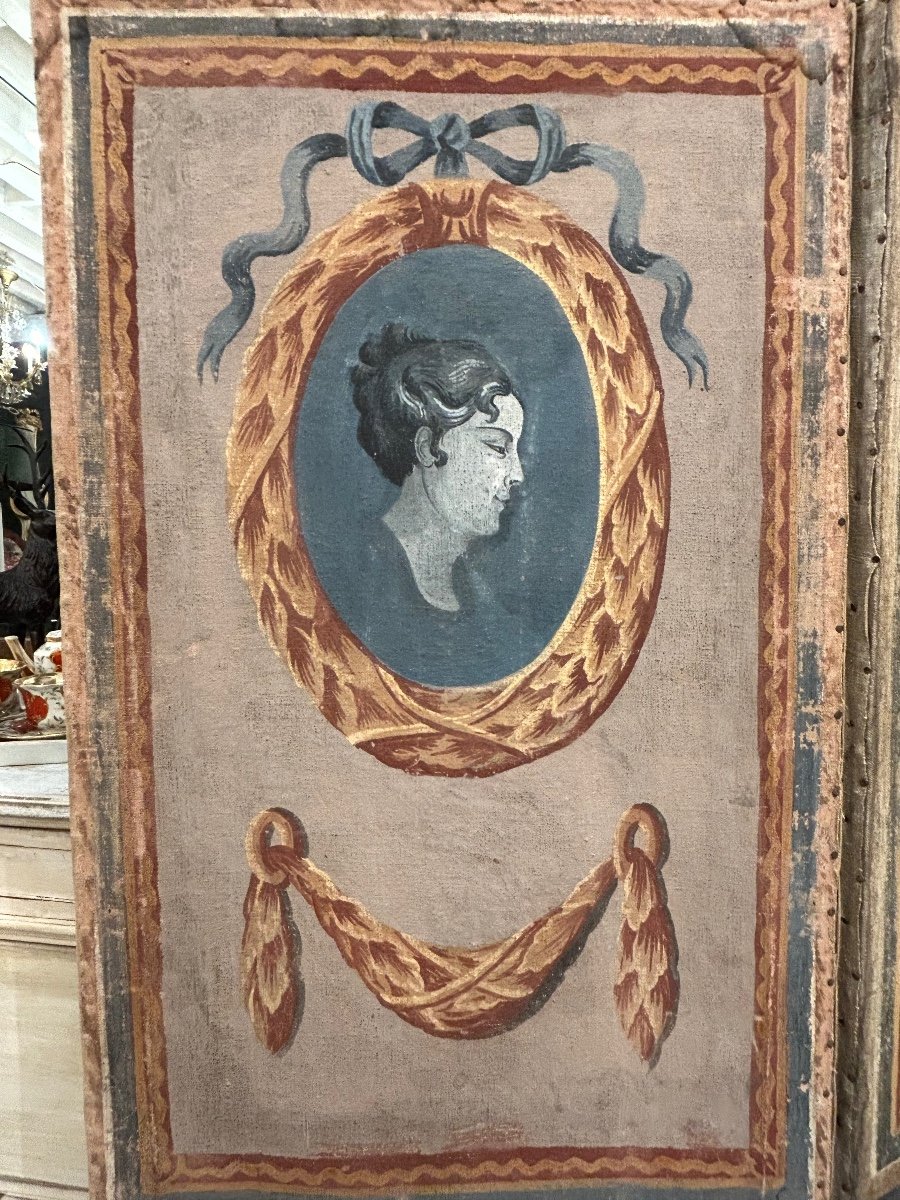 Paravent En Toile Peinte XVIII Siècle -photo-1