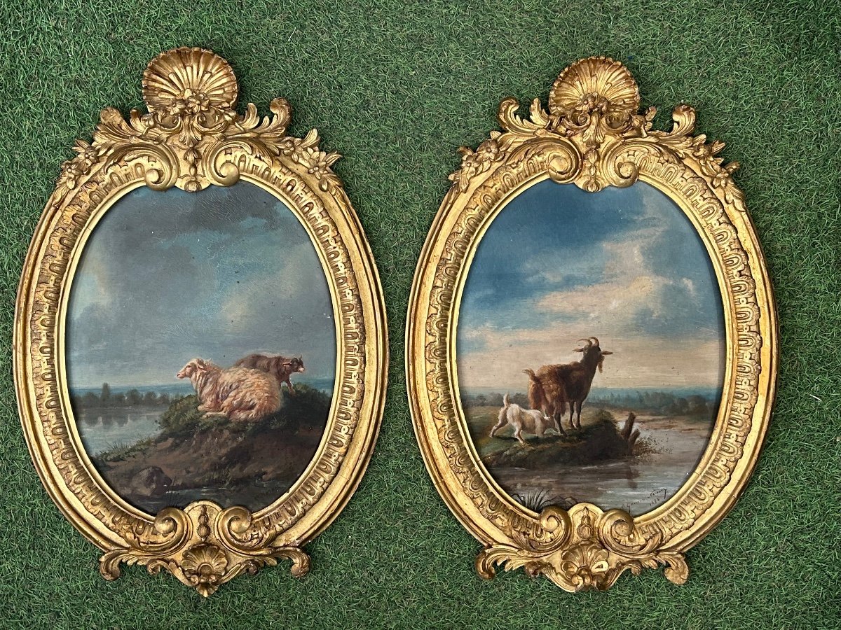 Paire De Tableaux Huile sur Panneaux XIX éme Siècle 