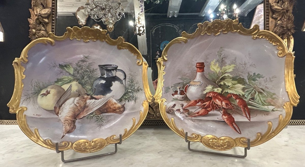 Pair Of Limoges Porcelain Still Life Dishes 