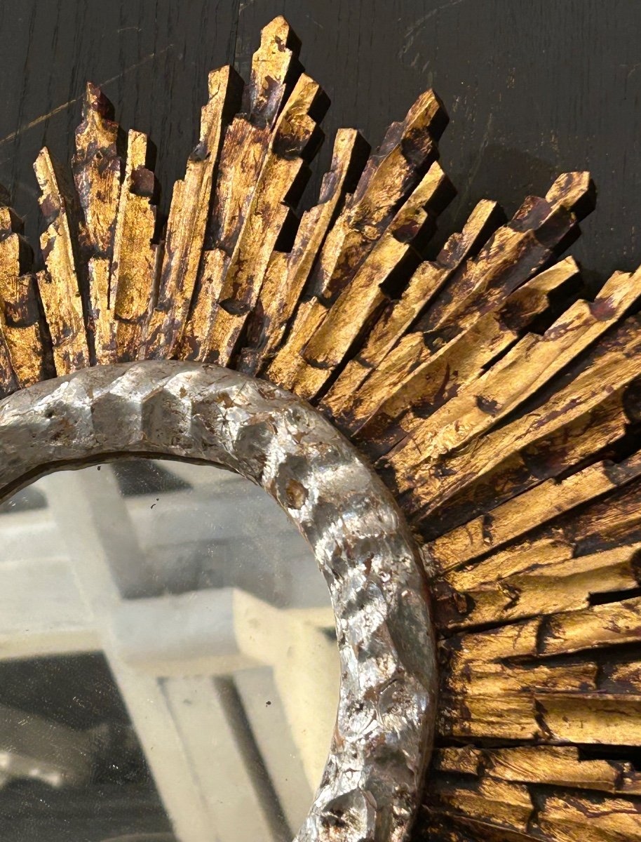 Sun Mirror In Gold And Silver Wood -photo-2