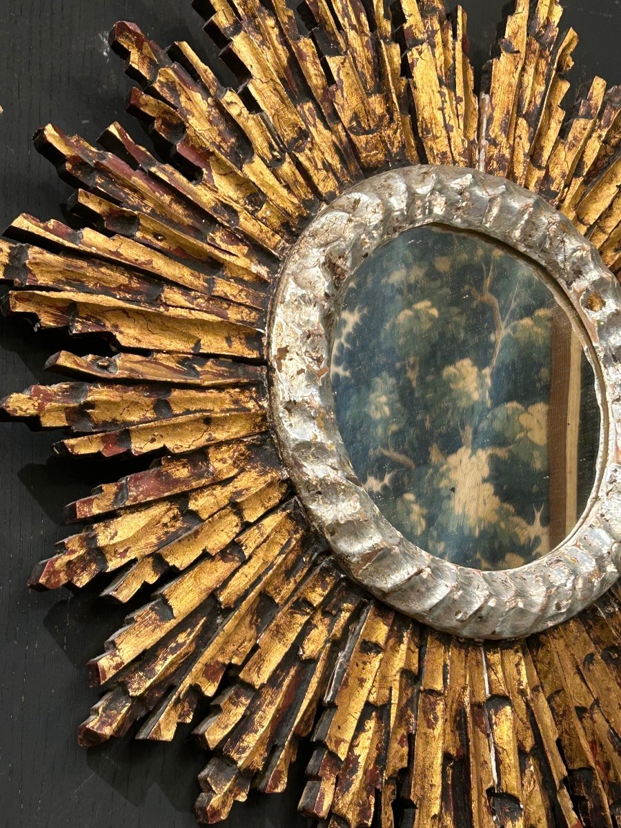 Sun Mirror In Gold And Silver Wood -photo-2