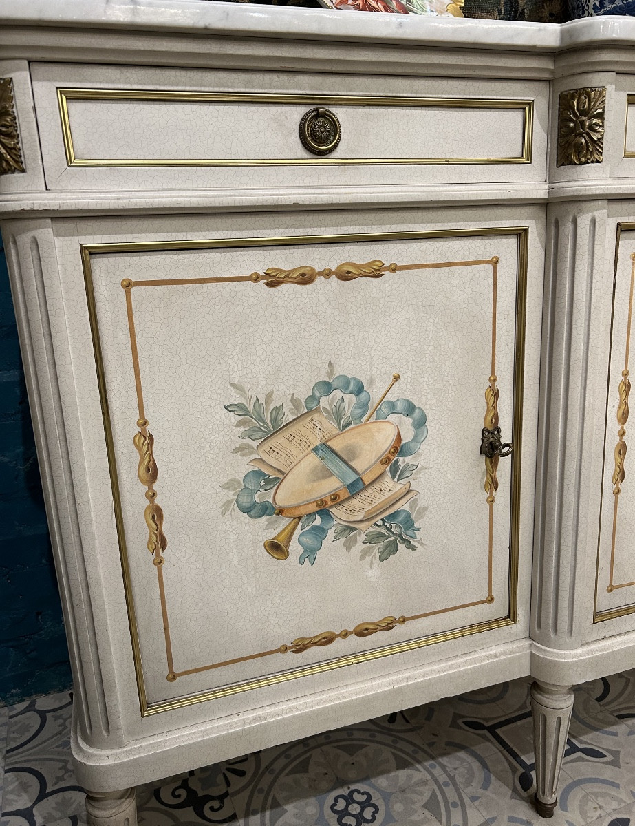 Enfilade De Style Louis XVI Patiné Aux Instruments De Musique -photo-3