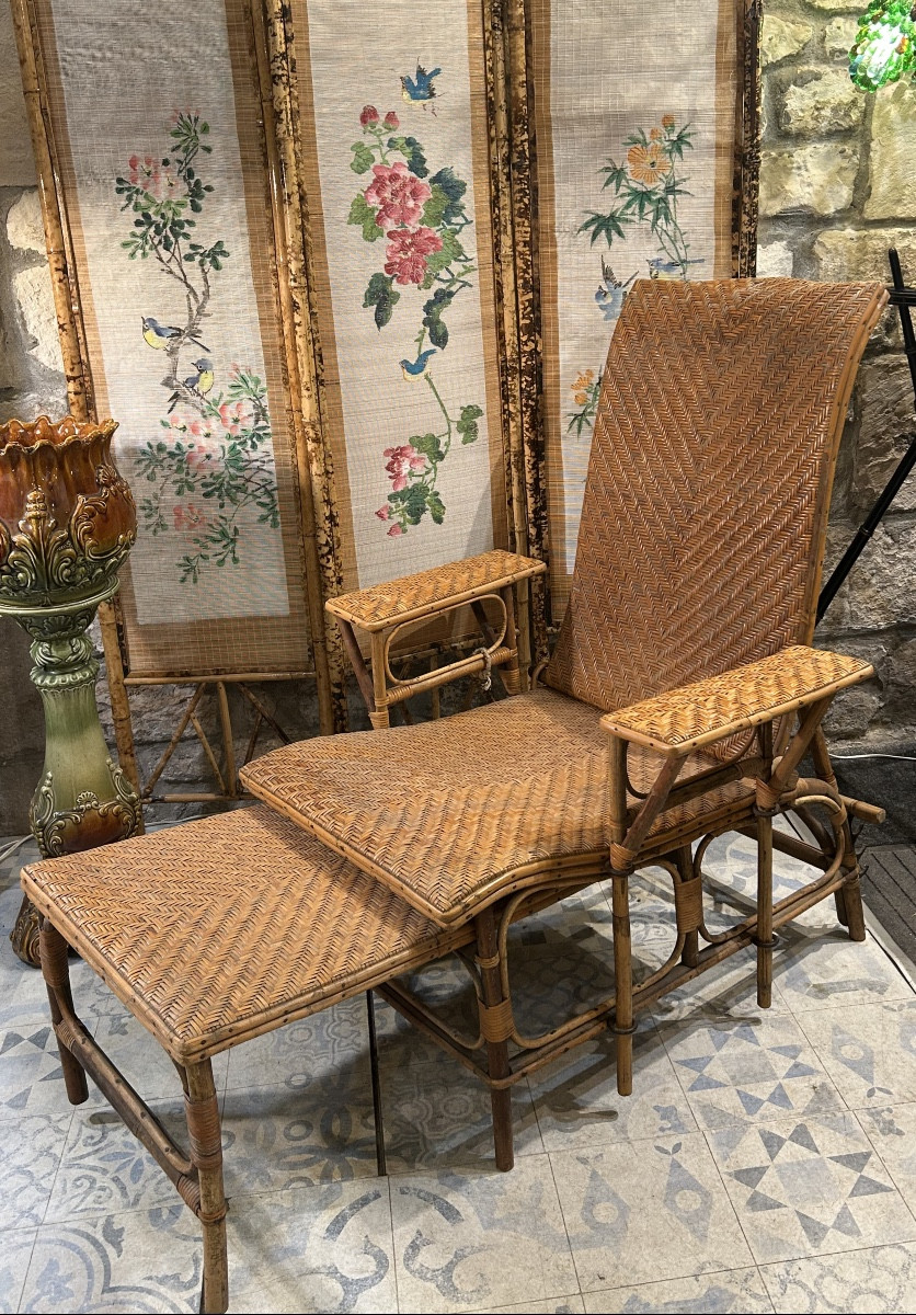 1930s Rattan And Bamboo Chaise Longue-photo-4