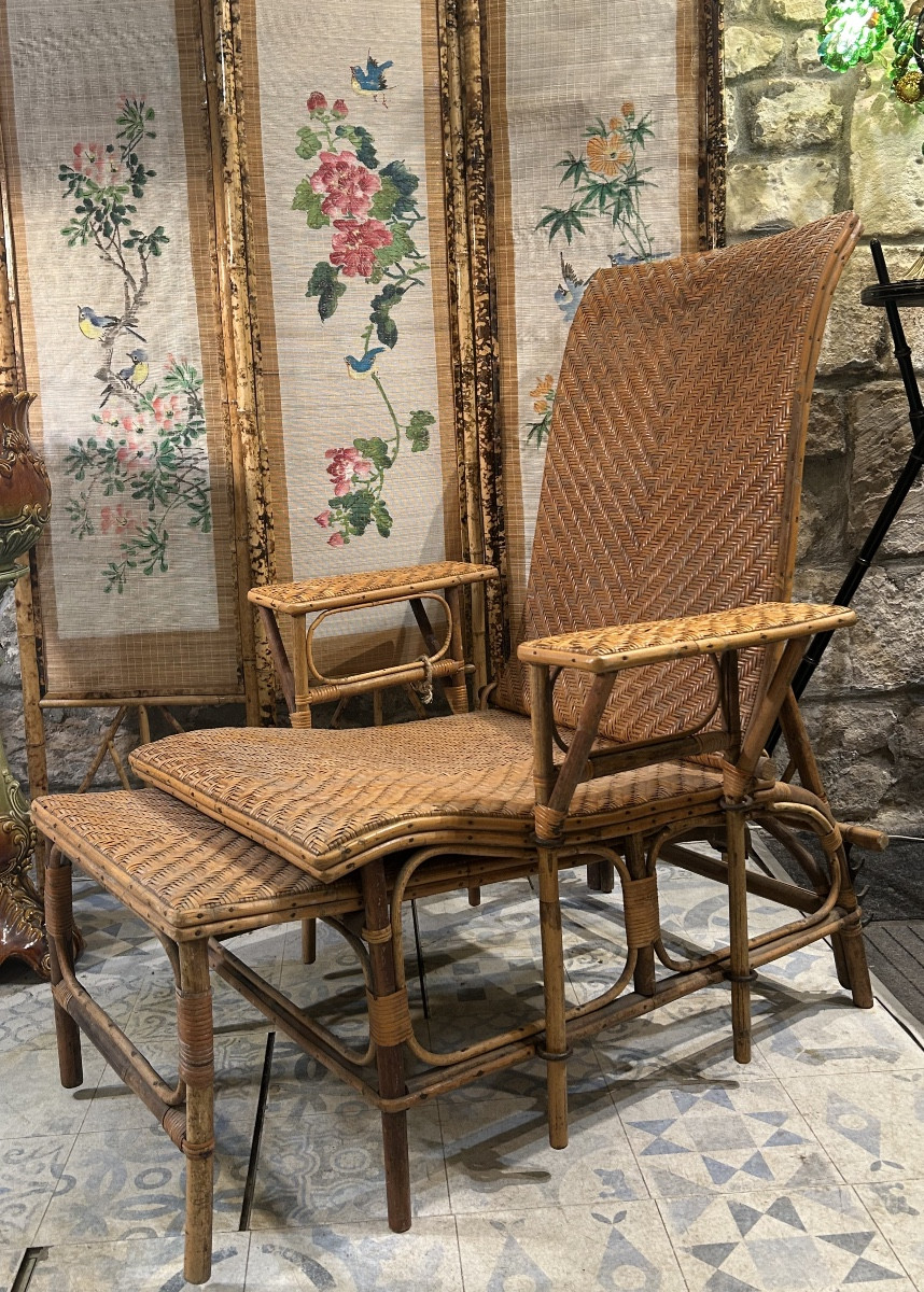 1930s Rattan And Bamboo Chaise Longue-photo-5