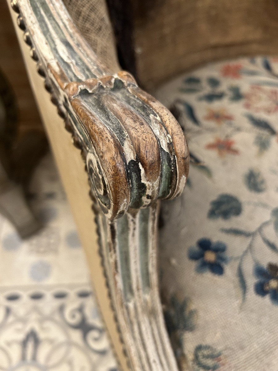 Pair Of Louis XVI Style Patinated Bergere Chairs-photo-5