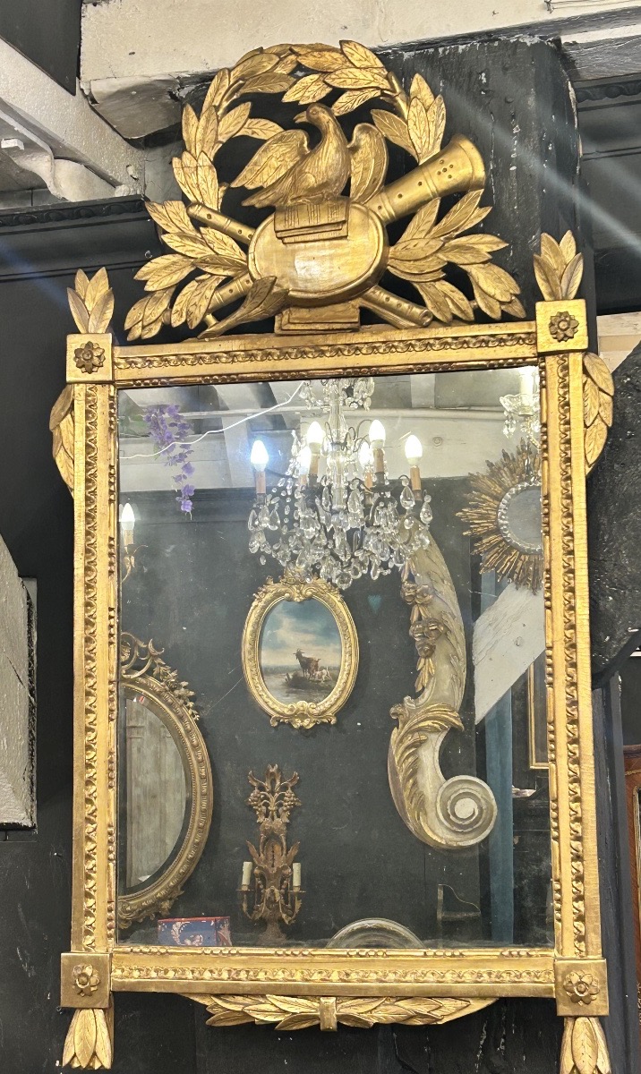 Louis XVI Period Pediment Mirror With Musical Attributes 