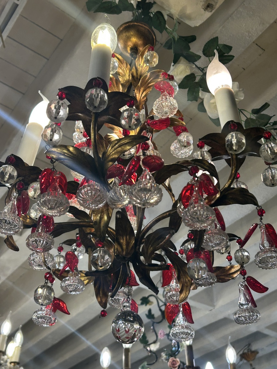 Gold-plated Metal Chandelier In The Style Of Maison Bagues -photo-4