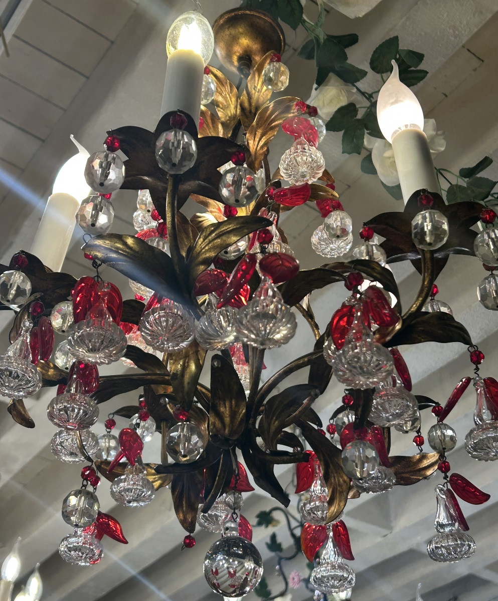 Gold-plated Metal Chandelier In The Style Of Maison Bagues -photo-3