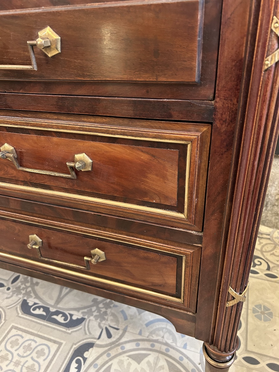Commode style Louis XVI en acajou plateau en marbre  blanc -photo-2
