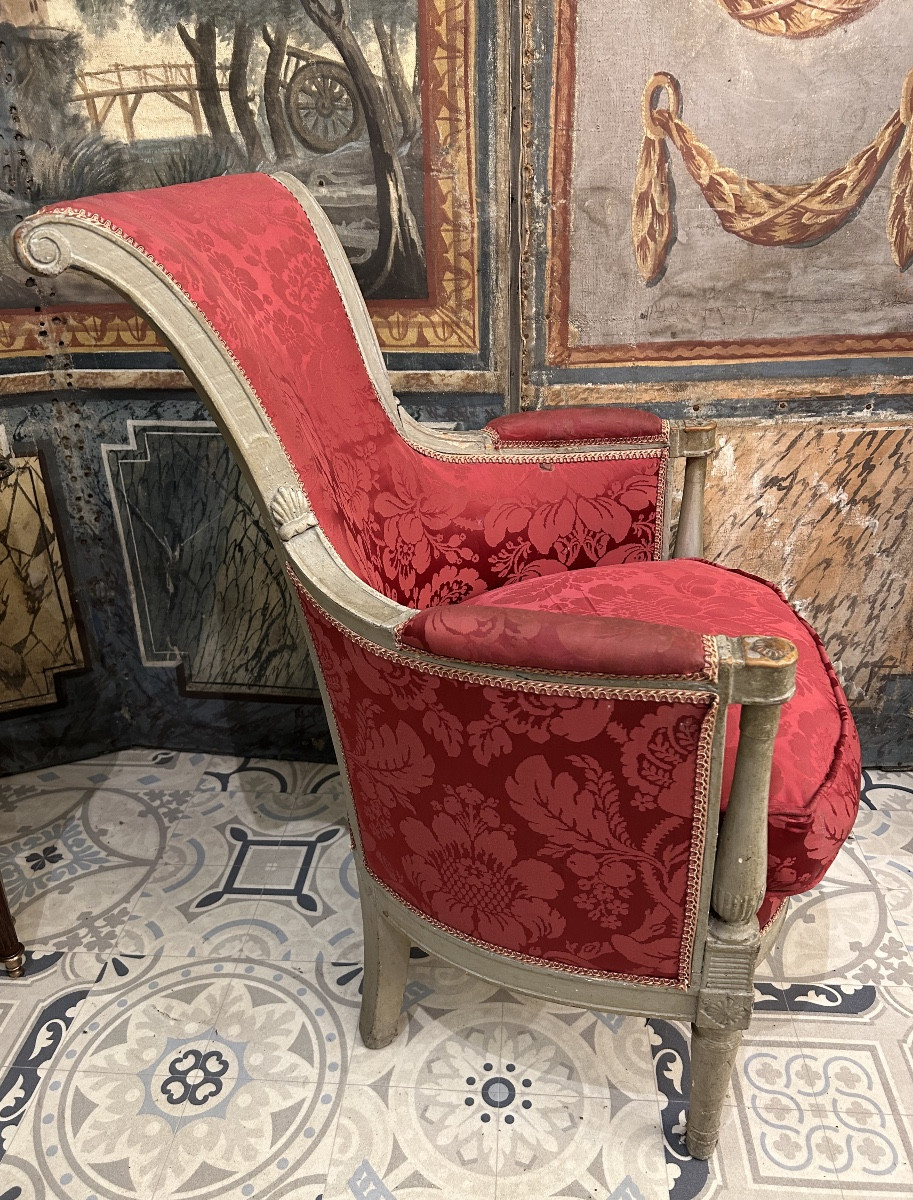 Bergère époque directoire en bois patiné-photo-3