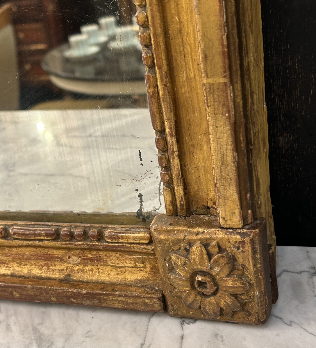 Grand miroir Louis XVI en bois doré époque XVIII siècle -photo-4