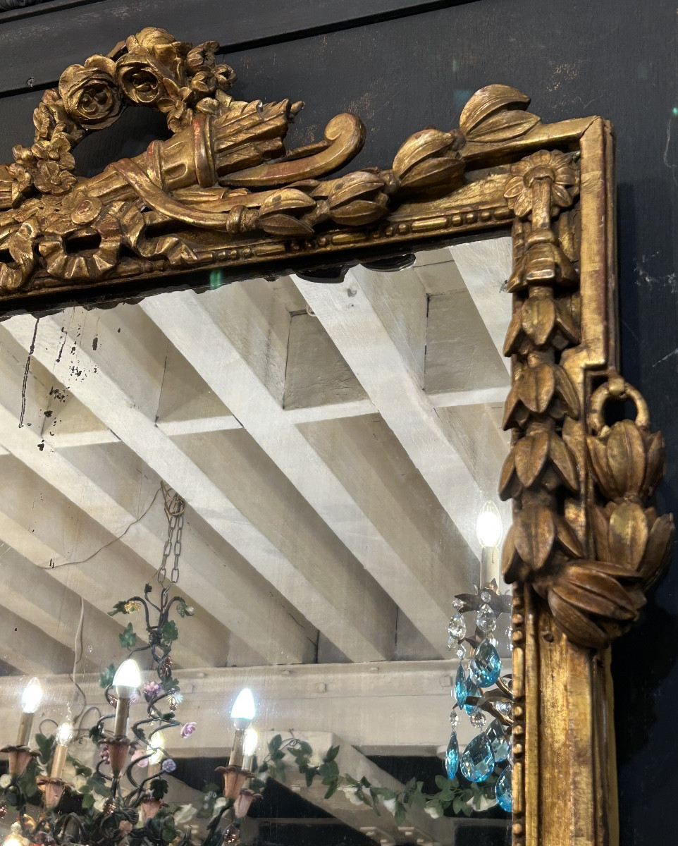 Grand miroir Louis XVI en bois doré époque XVIII siècle -photo-1