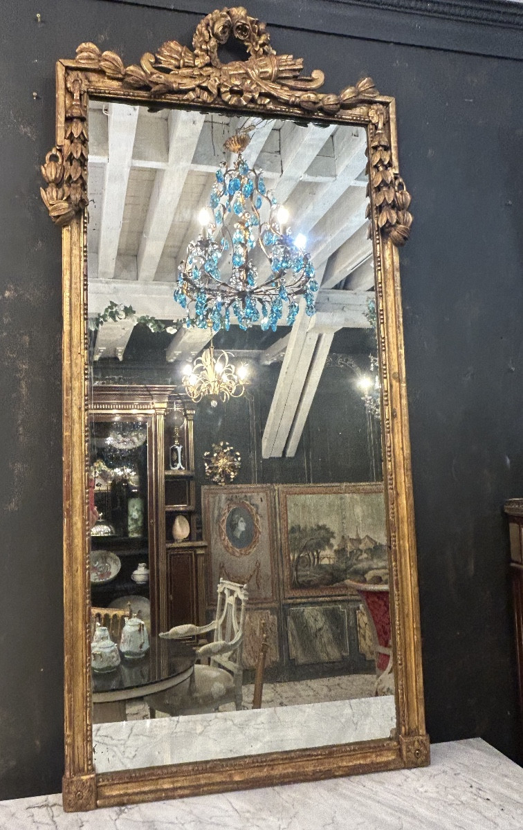 Grand miroir Louis XVI en bois doré époque XVIII siècle -photo-4
