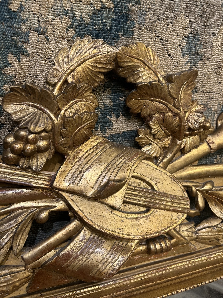 Miroir à fronton d’époque Louis XVI aux instruments de musique -photo-4