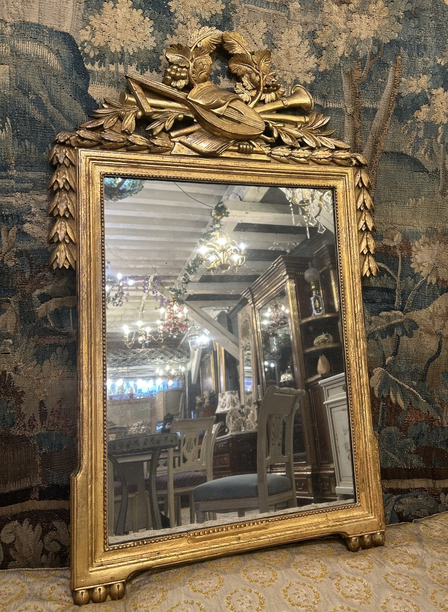 Miroir à fronton d’époque Louis XVI aux instruments de musique -photo-6