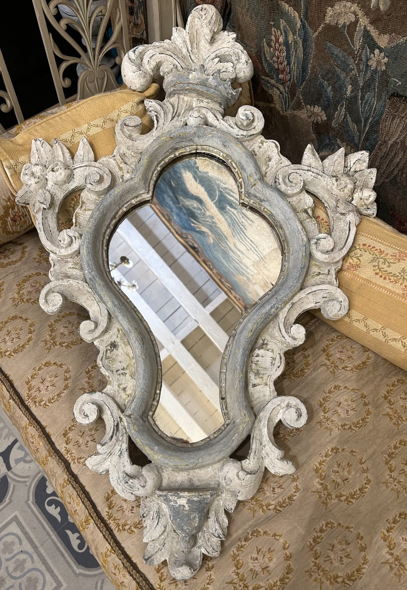 Paire de miroirs en bois sculpté  rechampis style Louis XV -photo-2