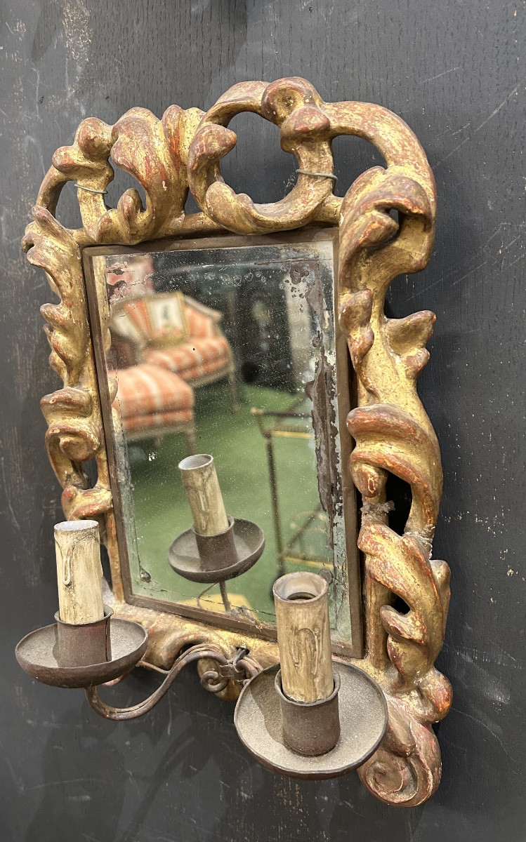 Paire d’appliques en bois doré -photo-2
