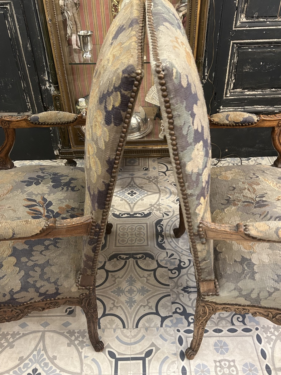 Pair Of Regency Style Armchairs Covered In Aubusson Tapestry-photo-4