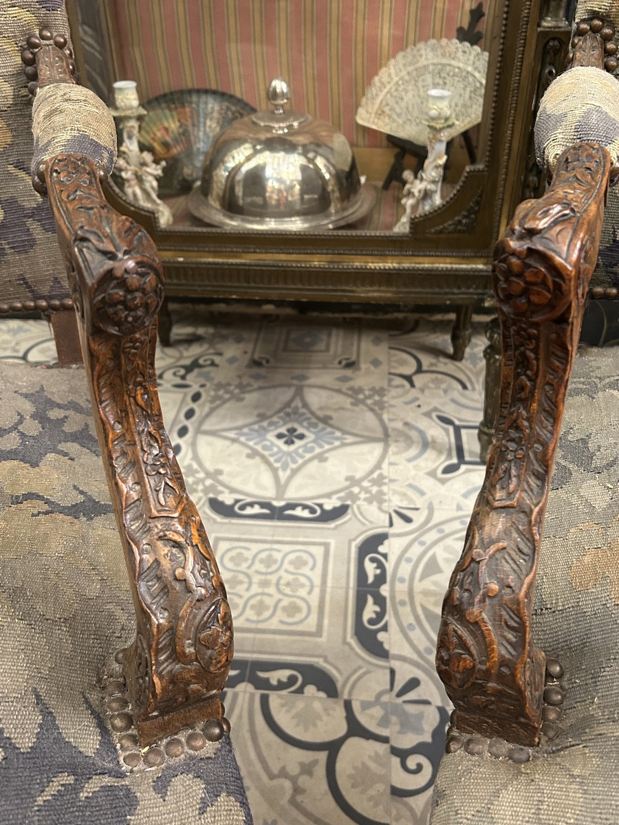 Pair Of Regency Style Armchairs Covered In Aubusson Tapestry-photo-1