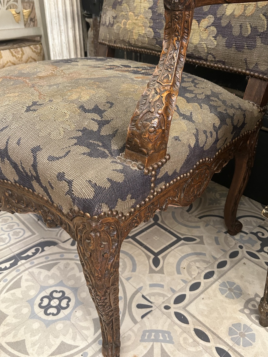 Pair Of Regency Style Armchairs Covered In Aubusson Tapestry-photo-5