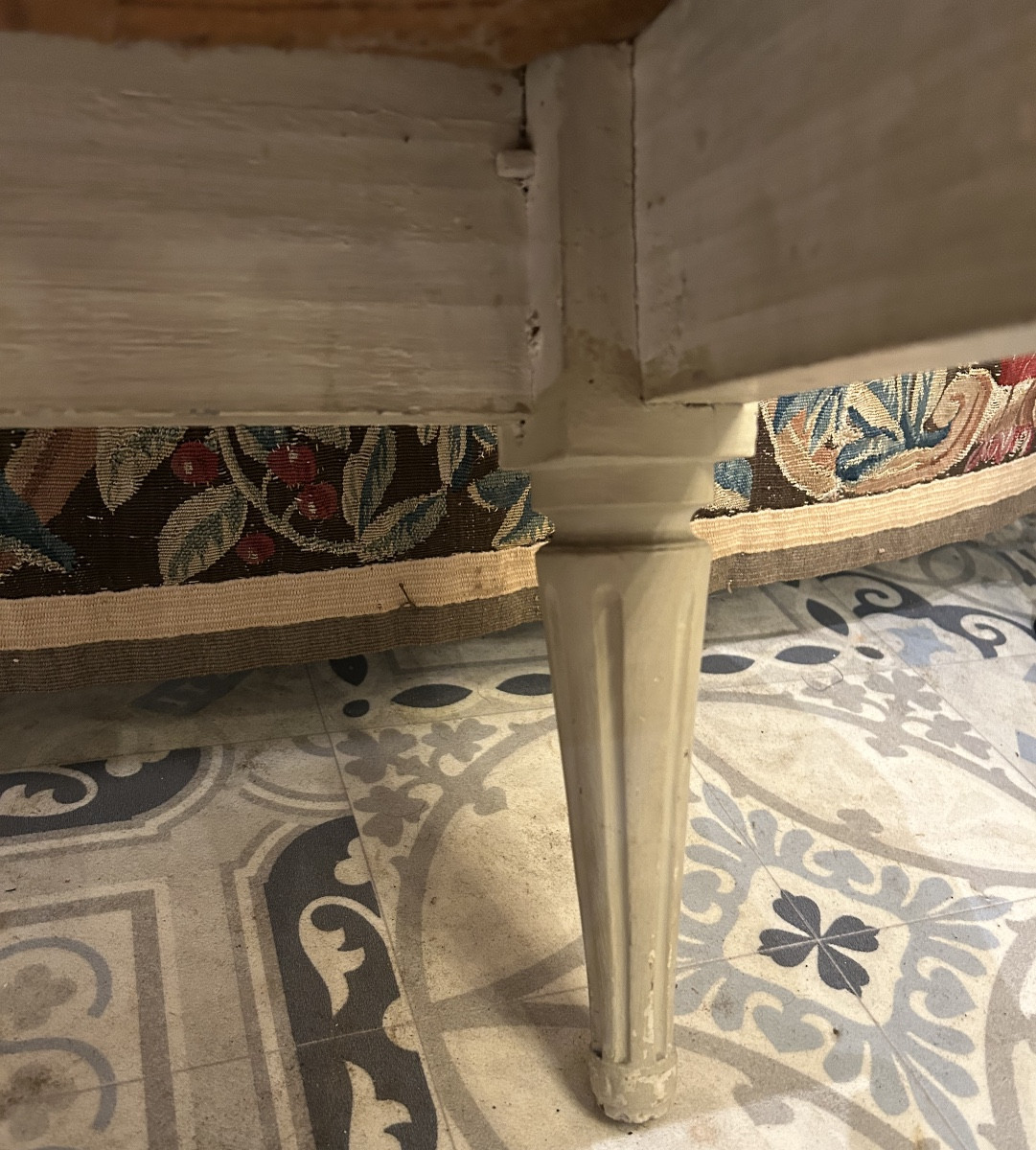 Grand tabouret de pied style Louis XVI -photo-2