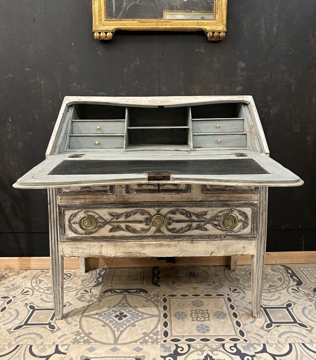 Bureau de pente en bois  patiné Louis XVI-photo-2