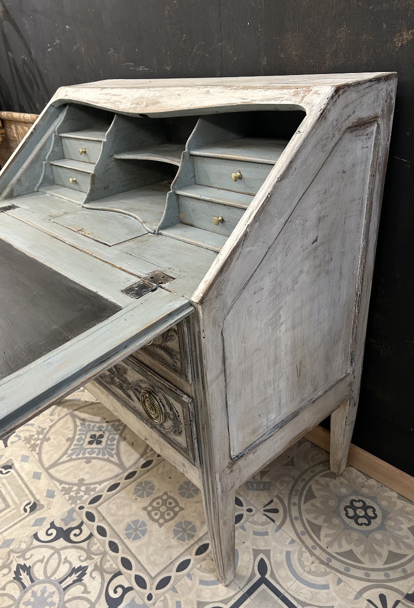 Bureau de pente en bois  patiné Louis XVI-photo-4